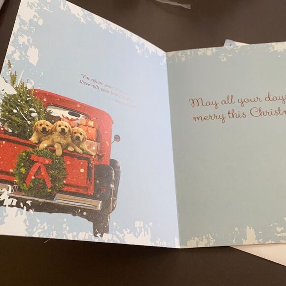 St Labre Indian School Red Truck with Puppy Merry Christmas Gift Greeting Card - Picture 3 of 8